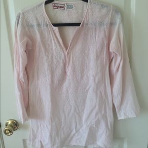 Vintage Foxmoor - Pink cotton, Bohemian tunic top- cotton - small